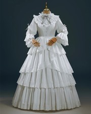 Victorian White Ball Gown Medieval Vintage Lace Ruffled Dress Renaissance Gothic