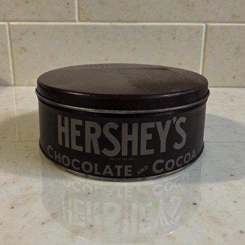 Vintage Hershey’s Chocolate & Cocoa Tin Can Brown Advertising Storage 8” USA