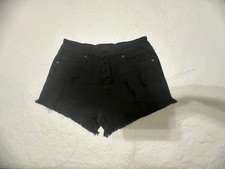 ANGEL KISS Junior's Black Denim Cut Off Destroyed Button Fly Shorts 9 LAST TIME