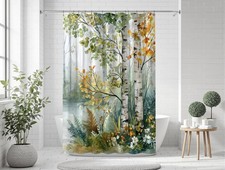 White Aspen Shower Curtain, Cabincore Bath decor, Woodland Forest Bathroom Decor