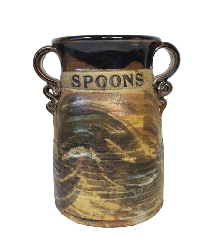 Yellow Springs Pottery Spoon Holder Utensil Jar Brown Rustic Hand Thrown