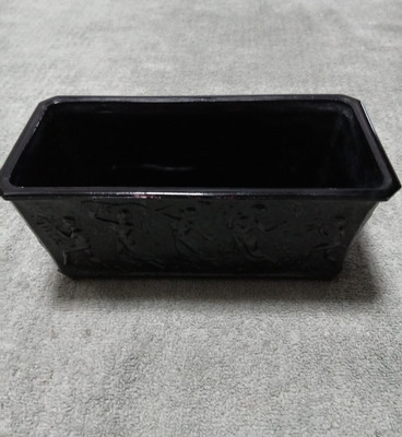 Vintage L.E. Smith Black Amethyst Glass Dancing Nymphs Planter 1930's 7.5''x3.5''