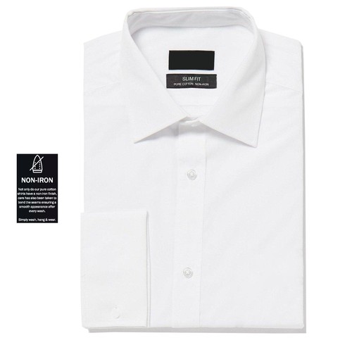 Ex Brand Mens White Shirts Plain Long Sleeve Formal Classic Slim Business New - Picture 2 of 14