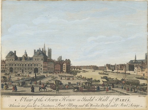 Antique Print "A view of the Town House or Guild Hall of Paris" Rigaud, 1749 - Picture 1 of 3