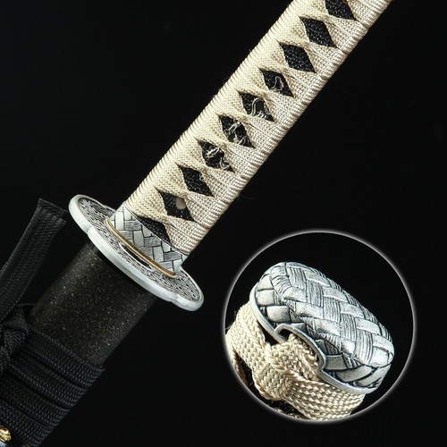 Cream Yellow Handmade Katana Clay Tempered T10 Steel Hamon Sharp edge Swords - Picture 4 of 8