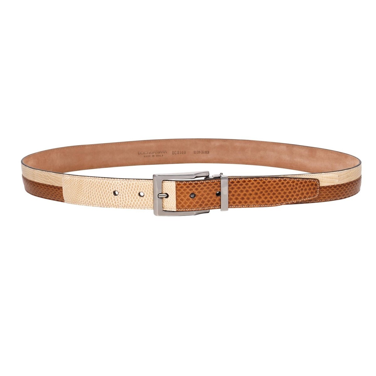 DOLCE & GABBANA Metal Buckle Snake Lizzard Leather Belt 