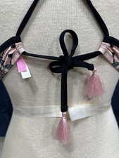 Victoria s secret 34D bikini Paisley Strappy Pink Tassels Unique Tie Up Back
