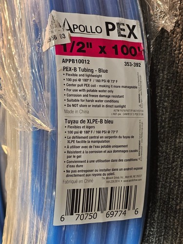QTY 2 Apollo PEX Pipe Tubing Blue 100 Psi 1/2" x 100' APPB10012 Tough Flexible - Picture 8 of 9