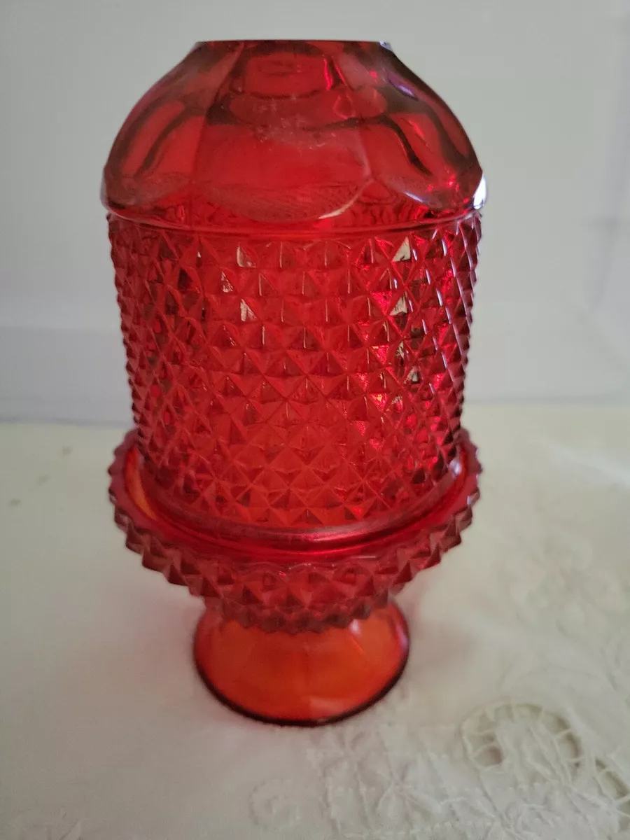 Vintage Viking Glass Red Diamond Point Fairy Lamp Light about 7