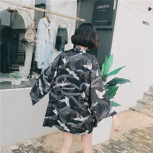 Lady Japanese Kimono Coat Loose Sunscreen Chiffon Jacket Outwear Plus Retro Tops - Picture 5 of 10