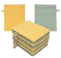 Betz 10 Waschhandschuhe Premium 16X21Cm 100% Baumwolle Honiggelb & HeugrüN