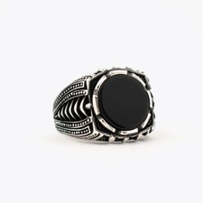Solid 925 Sterlingsilber Naturschwarz Onyx Edelstein Handgemacht Herren Ring