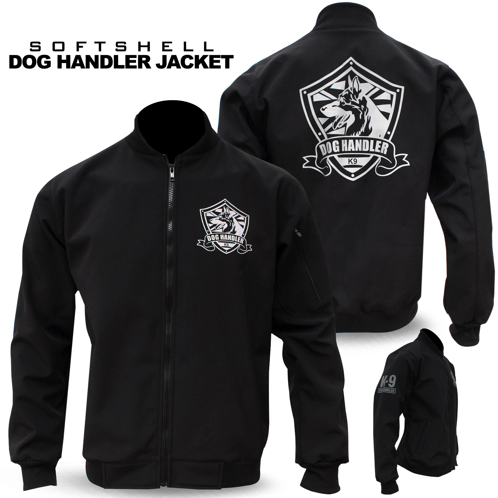 Soft Shell Dog Handler, Security, Jacket Reflector Front/Back Black