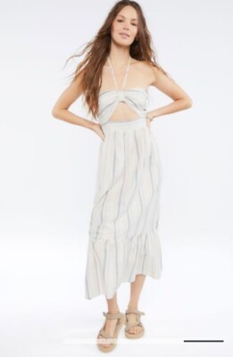 Forever 21 Striped Linen Blend Midi Dress Size M | eBay