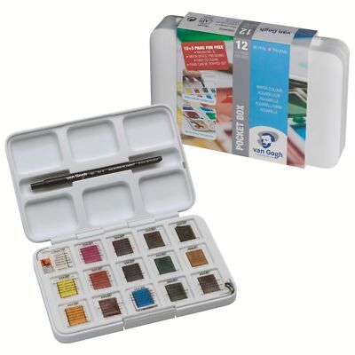 Royal Talens Van Gogh Pocket Aquarell Box - 12 halbe Töpfe + 3 Extra & Pinsel