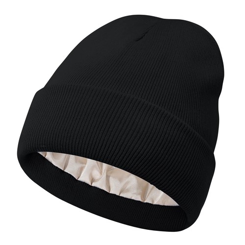 Satin Lined Beanie for Men Women Silk Lined Winter Warm Knit Hat - Picture 7 of 7