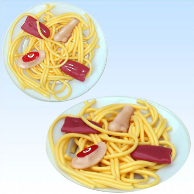 2 Ekel Teller mit Spaghetti Scherzartikel Spaghettiteller Nudelteller Pasta Gag