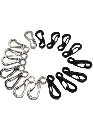 8×Karabinerhaken Mini Schwarz Silber  Karabiner Camping  Haken Angeln