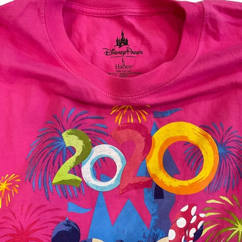 Disney Parks 2020 Women's Size Large Minnie and Mickey Pink Graphic T-Shirt WDW - Picture 3 of 3