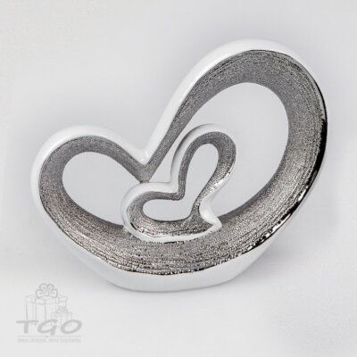 Formano Skulptur Doppelherz aus Porzellan silber 18cm-710246