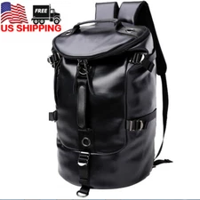 Men's Black Leather Duffle Gym Handbag Travel Luggage Bag School Satchel Bag