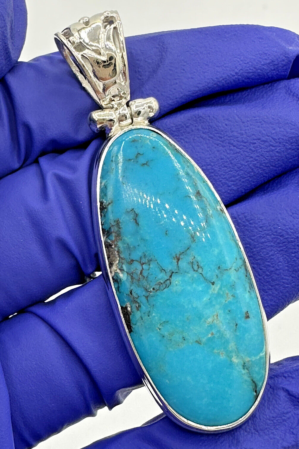 Unique Solid Sterling Silver 925 Long Oval Blue T… - image 9