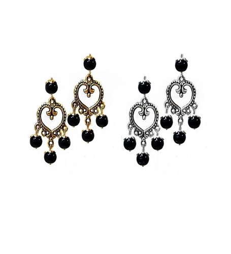 Earrings chandelier love heart with pearl COLOR CHOICE and clip on or pierced - Picture 5 of 16