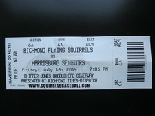 2014 Richmond Flying Squirrels (AA) Ticket Chipper Jones Bobble Head 7/18/14