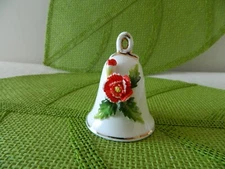Vintage Hand Dinner BELL Porcelain 3D POPPY FLOWER White Red Green Gold Ornate