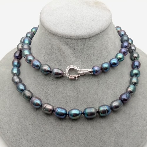 Freshwater Black Rice Pearl Long Necklace For Women 32" - Picture 7 of 7