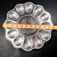 Wilton Armetale Deviled Egg Tray Pewter Platter Christmas Tree Pattern 2004