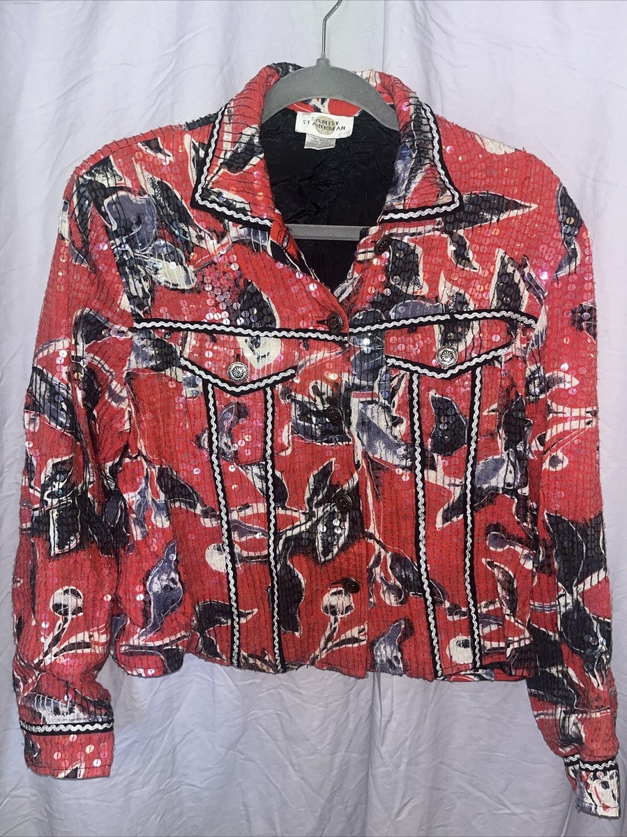 Sandy Starkman Wearable Art Jacket Blazer Rayon M All Sequence