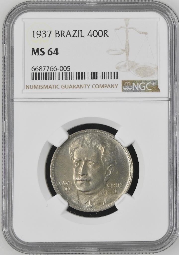 Brazil 400 Reis 1937 NGC MS 64