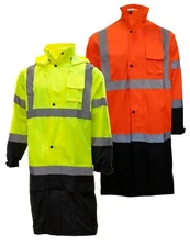 RK Class 3 Rainwear Reflective Hi-Viz Black Bottom Long Rain Coat RC-CLA3
