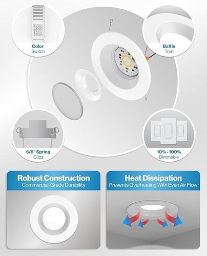 5/6" LED Selectable White 965LM Retrofit Baffle Dimmable Downlight Lights (12pk) - Picture 6 of 14