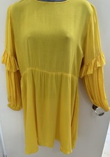 Boohoo Yellow Balloon Sleeve Tassel Trim Dress Size 10