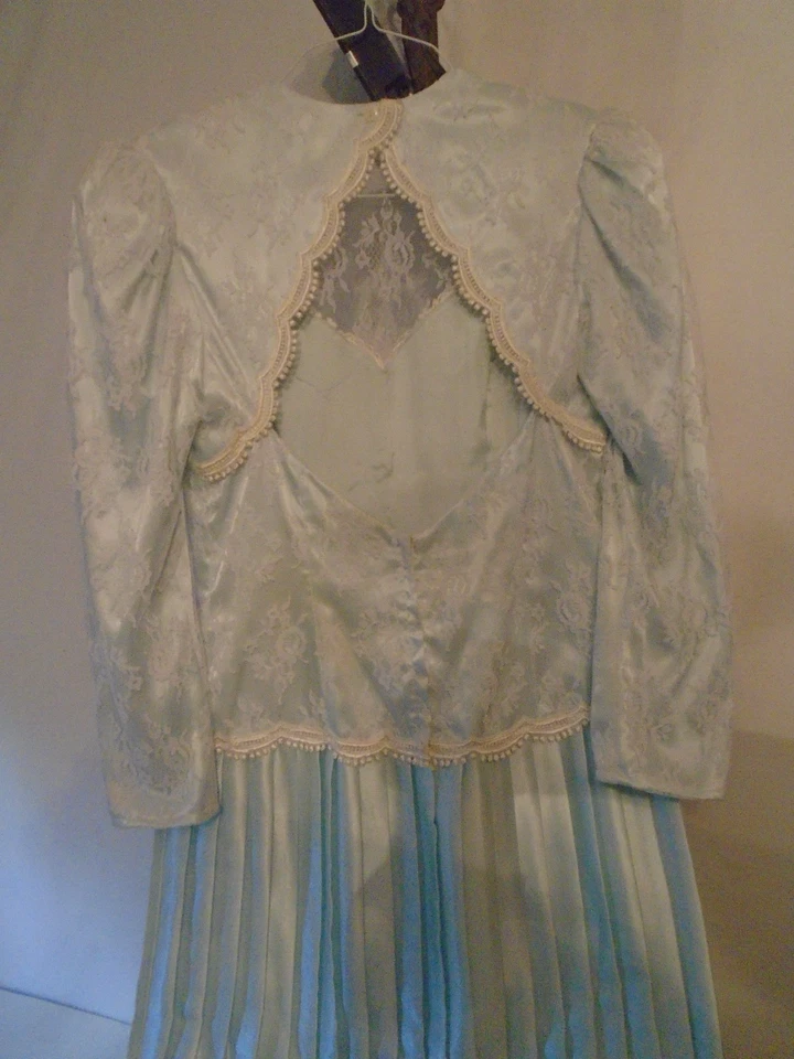 Vestido Scott McClintock Vintage Años 80 Encaje Azul Bebé Espalda Abierta Plisado Talla 12 Foto 3 de 4