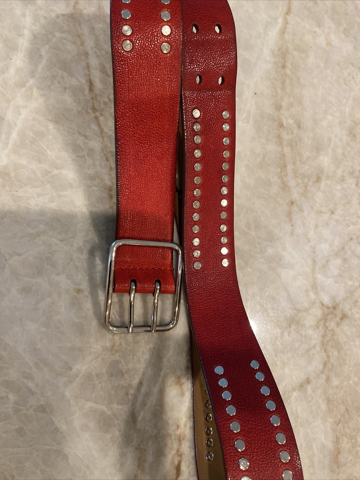 JIL SANDER Authentic Red silver studs Leather Belt 34 /85 made in Italy preloved