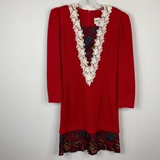 Jeffrey &Dara By Linda Hutley Vintage Sweater Dress Petite 7/8 Red Made in USA