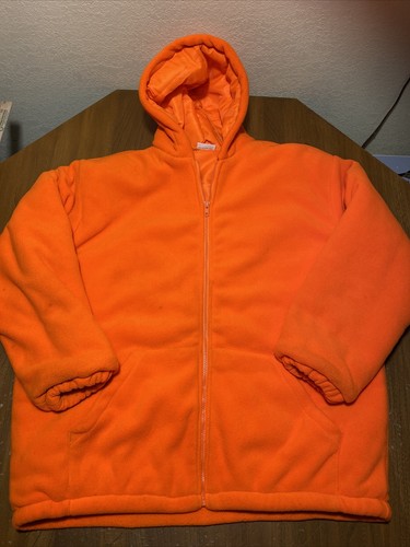 Blaze Orange Brushed Fleece Full Zip Hooded Jacket Coat Hunting Pockets M - 第 1/10 張圖片