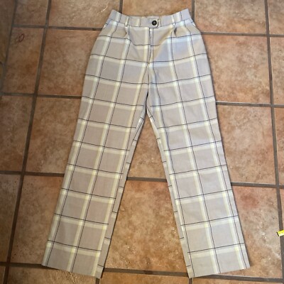 Monki beige, yellow, black  plaid highrise trousers with a preppy vibe sz XS
