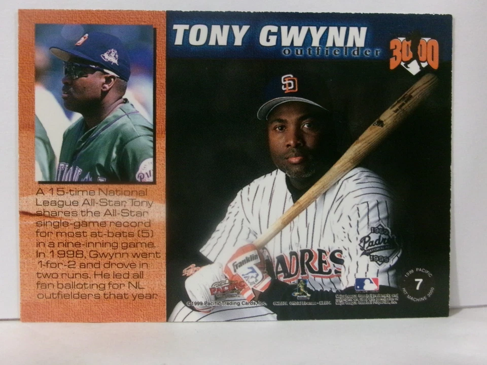 1999 Pacific Omega Hit Machine 3000 /3000 Tony Gwynn #7 HOF - Image 2 of 2