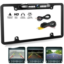 US License Plate Metal Frame Rear View Backup Camera CMOS HD Night LED Black