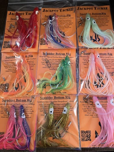 4.75" Dual Squid Bottom Fishing Rig with 5/0 Hooks Rockfish Lingcod Grouper Fish