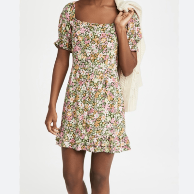 Lost + Wander Women's Medium Getaway Island Mini Dress Shopbop Green Floral  Puff