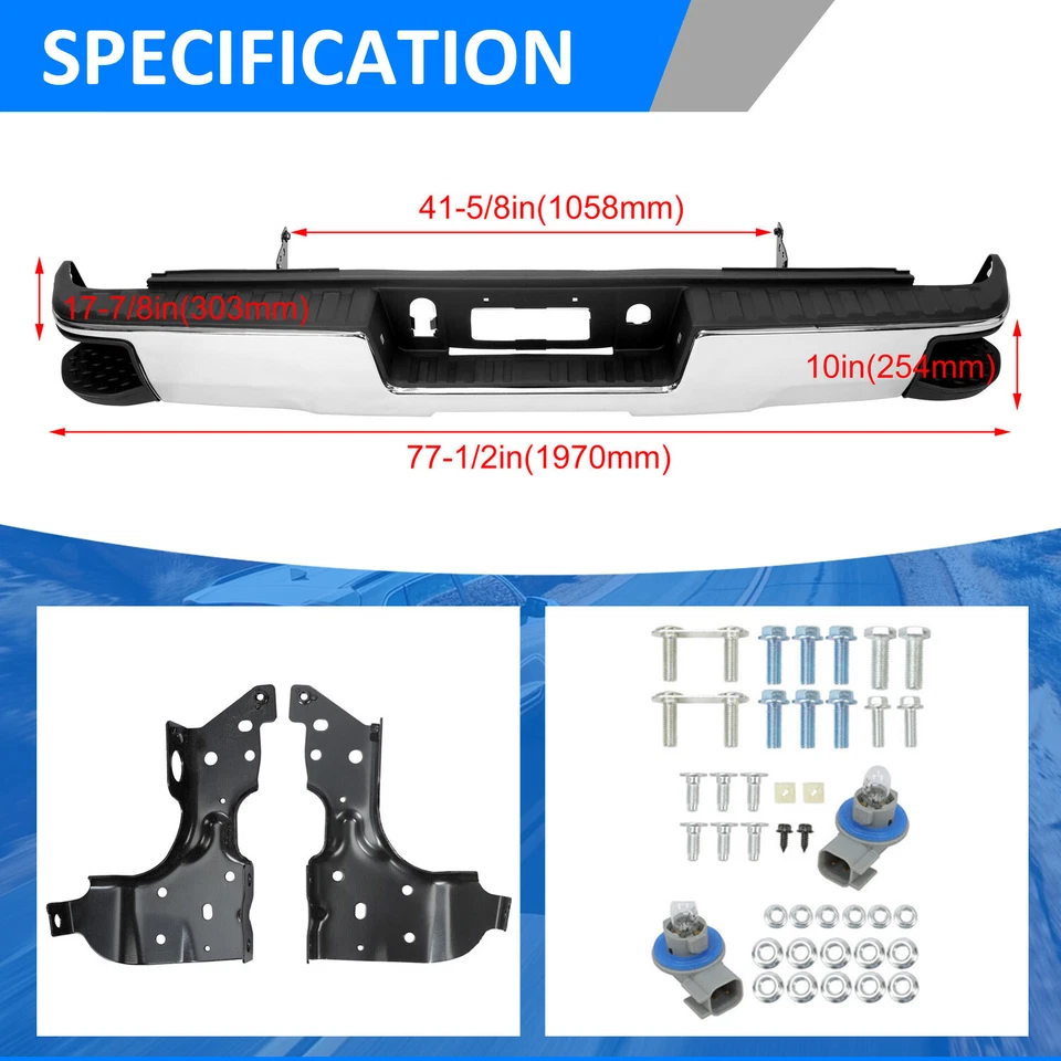 For 2014-2018 Chevy Silverado GMC Sierra 1500 Chrome Rear Bumper w/ Conner Steps - Image 3 of 4