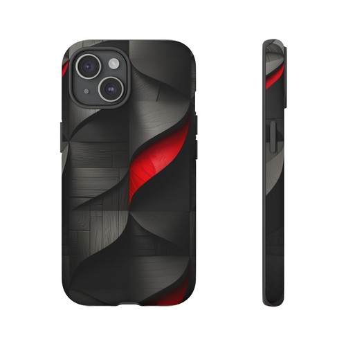 For iPhone / Galaxy / Pixel | Phone-Ink Case - Carbon Wood Black Red Pattern - 第 23/176 張圖片