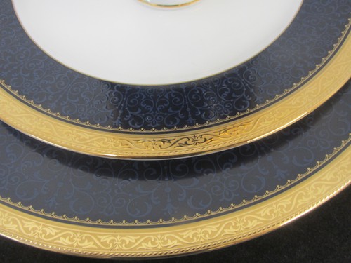 MUSTER ODESSA KOBALT GOLD VON NORITAKE DREITEILIG ABENDESSEN SALATTELLER TASSE - Bild 3 von 7