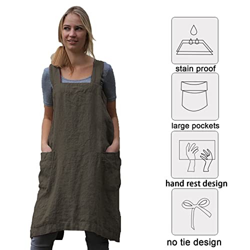 Pinafore Cross Back Apron for Women with Pockets Japanese Smock Large Green - Bild 5 von 6