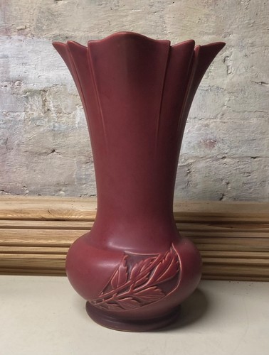 Vintage Roseville Art Pottery SILHOUETTE Burgundy HUGE Vase 789-14" Nice - Picture 3 of 6